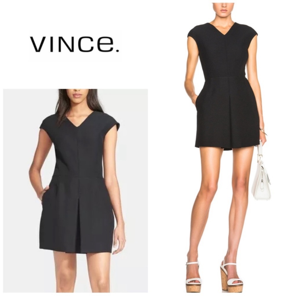 VINCE. BLACK V-neck mini dress
